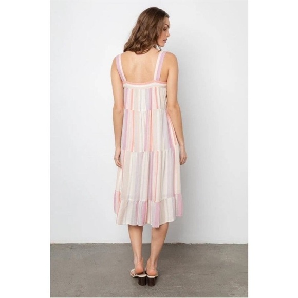 Rails Amaya Dress Juliette Metallic Stripe Pink Linen Midi - Picture 3 of 12
